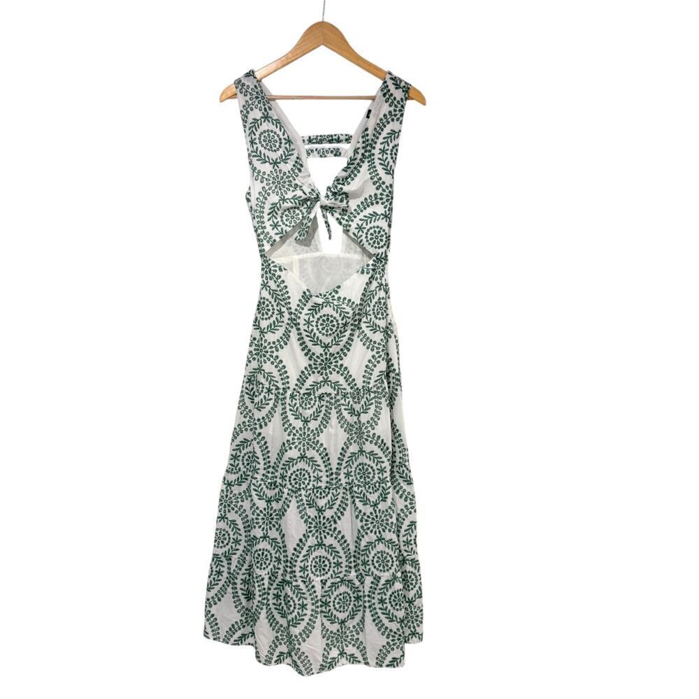 Zara Cutwork Embroidery Eyelet Dress Women's Medium Green White NWT